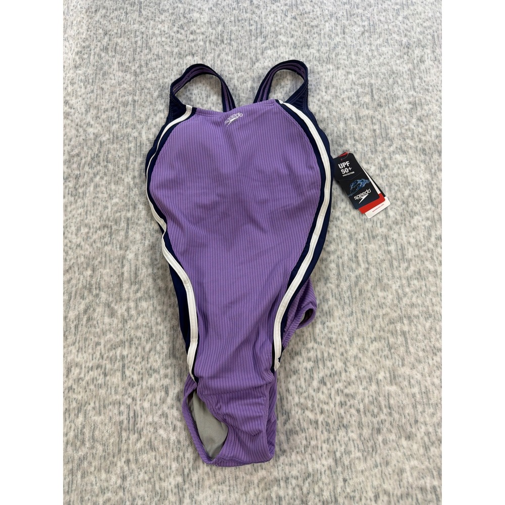 Speedo Women Fairy Wren Ribbed One Piece Swimsuit Purple Navy 8 7723416540
